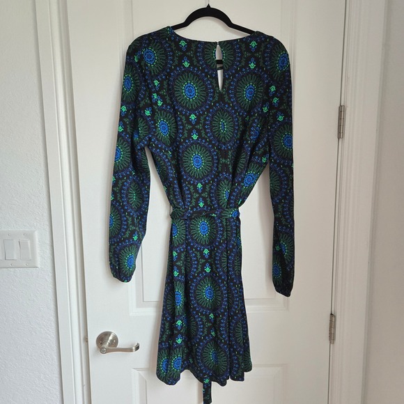 Boden Kate Midi Shirt Dress French Navy Artizian Geo Long Sleeve Belted US 14 R - Picture 4 of 7